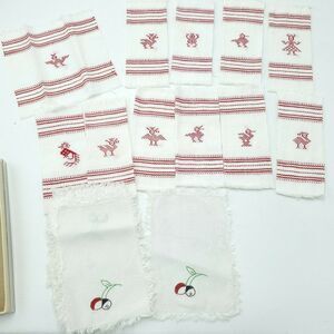 9 Charming Vintage White Red Cocktail Napkins with Different Designs Cherries